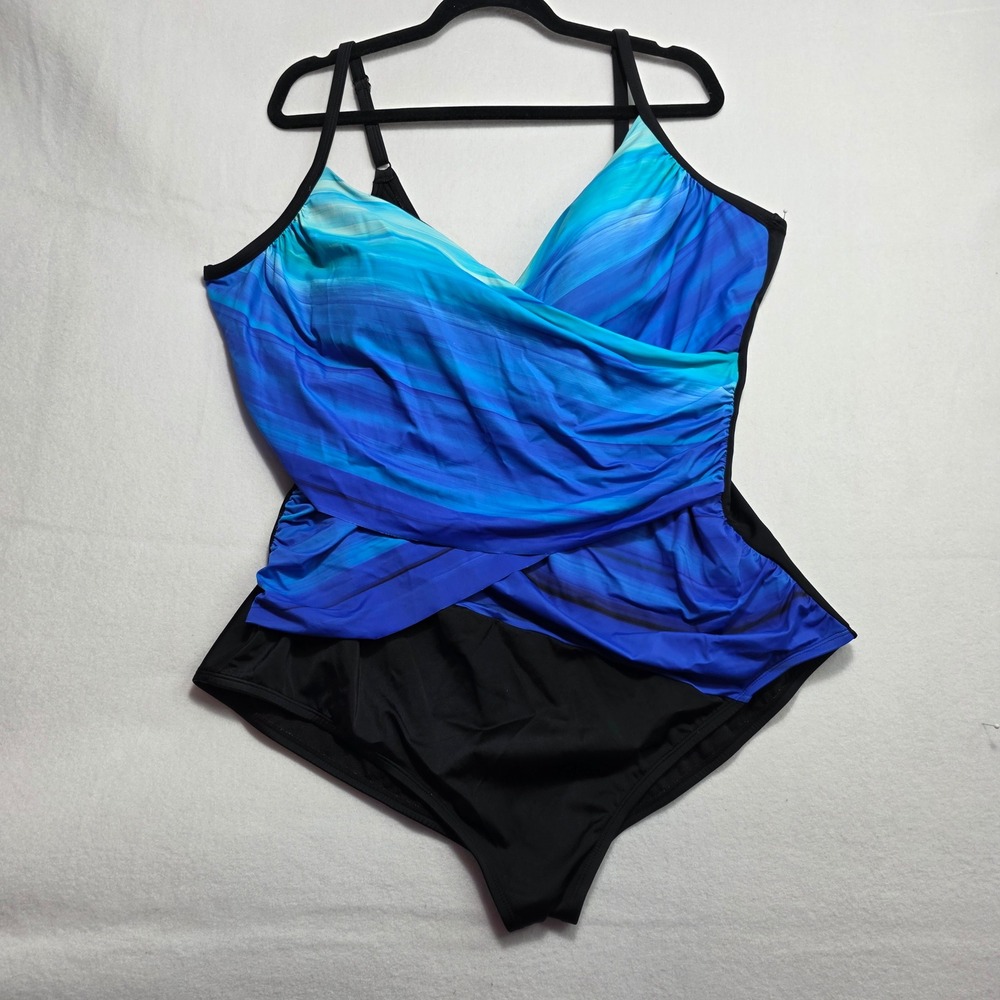 Embrace Your Curves by Miracle Brands Blue Abstract Wrap One Piece Swimsuit 3X